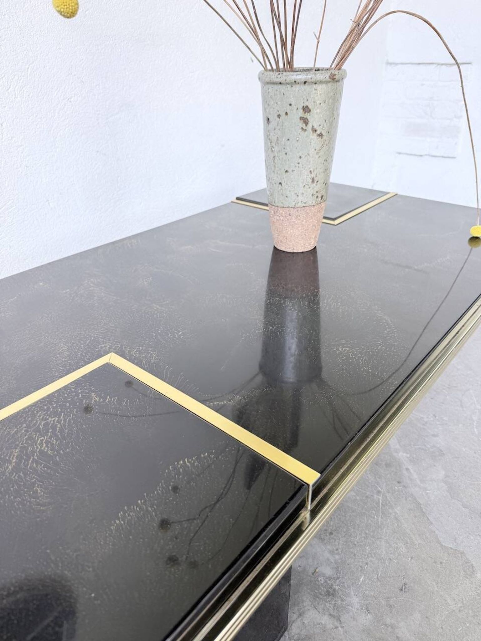 "Rizzo" lacquered and brass coffee-bar table from the 1970s.