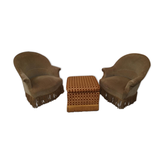 Armchairs toad and pouf Napoléon lll