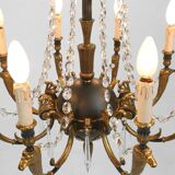 Impressive set of a large bronze Empire Chandelier with 2 wall lights, Belgium ca. 1950