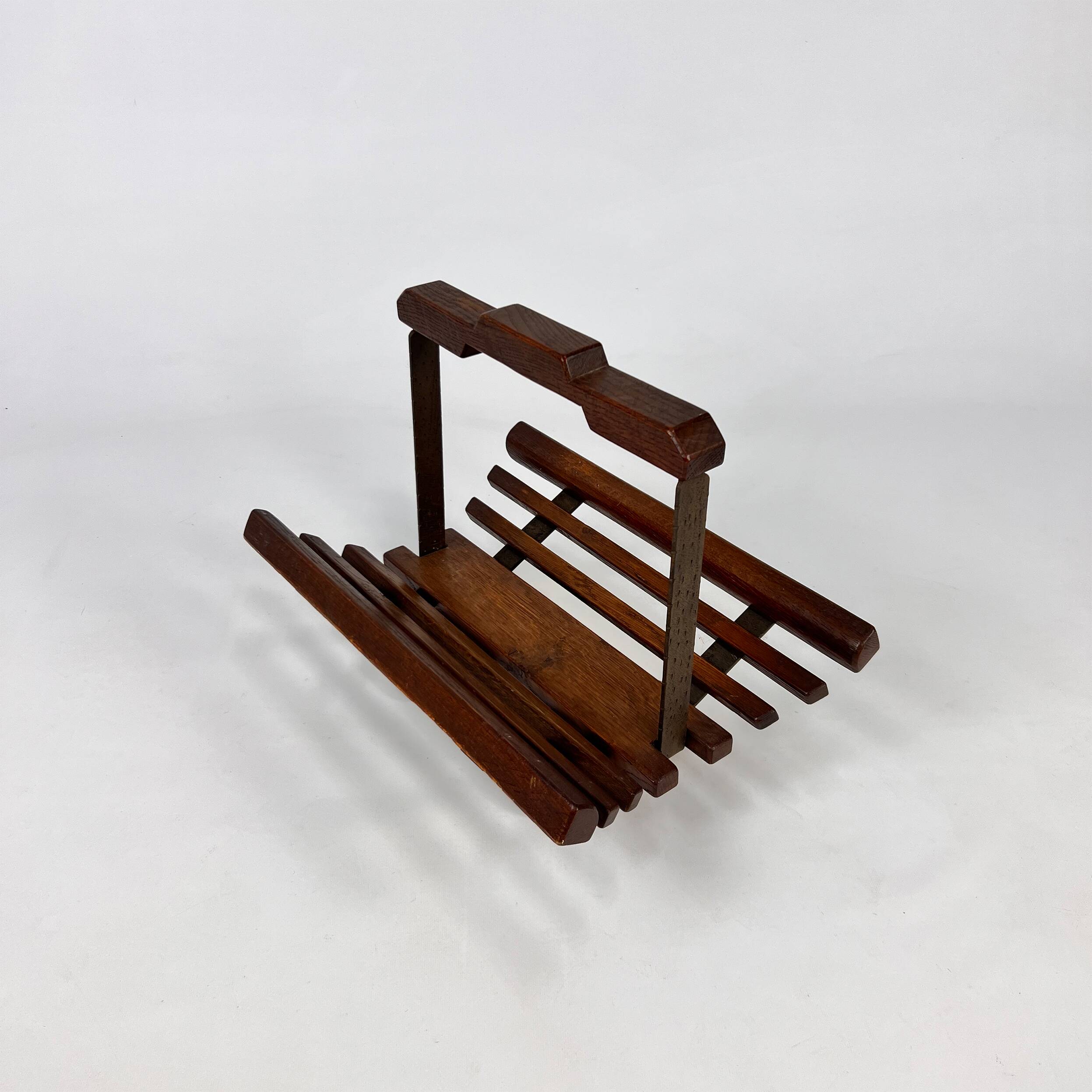 Modernist Oak Magazine Rack, 1970s
