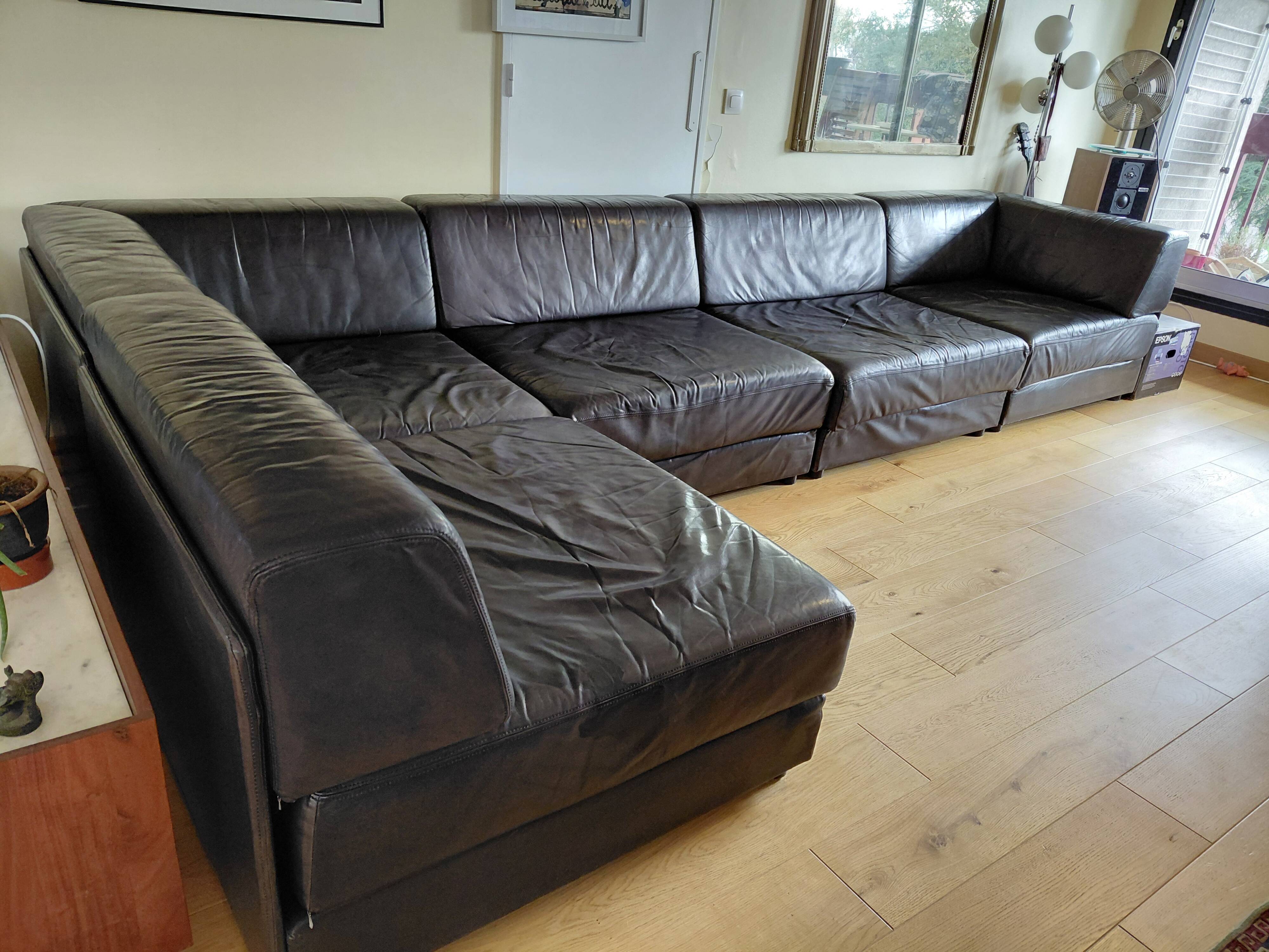 Canapé modulable De Sede DS76 en cuir noir (5 modules)