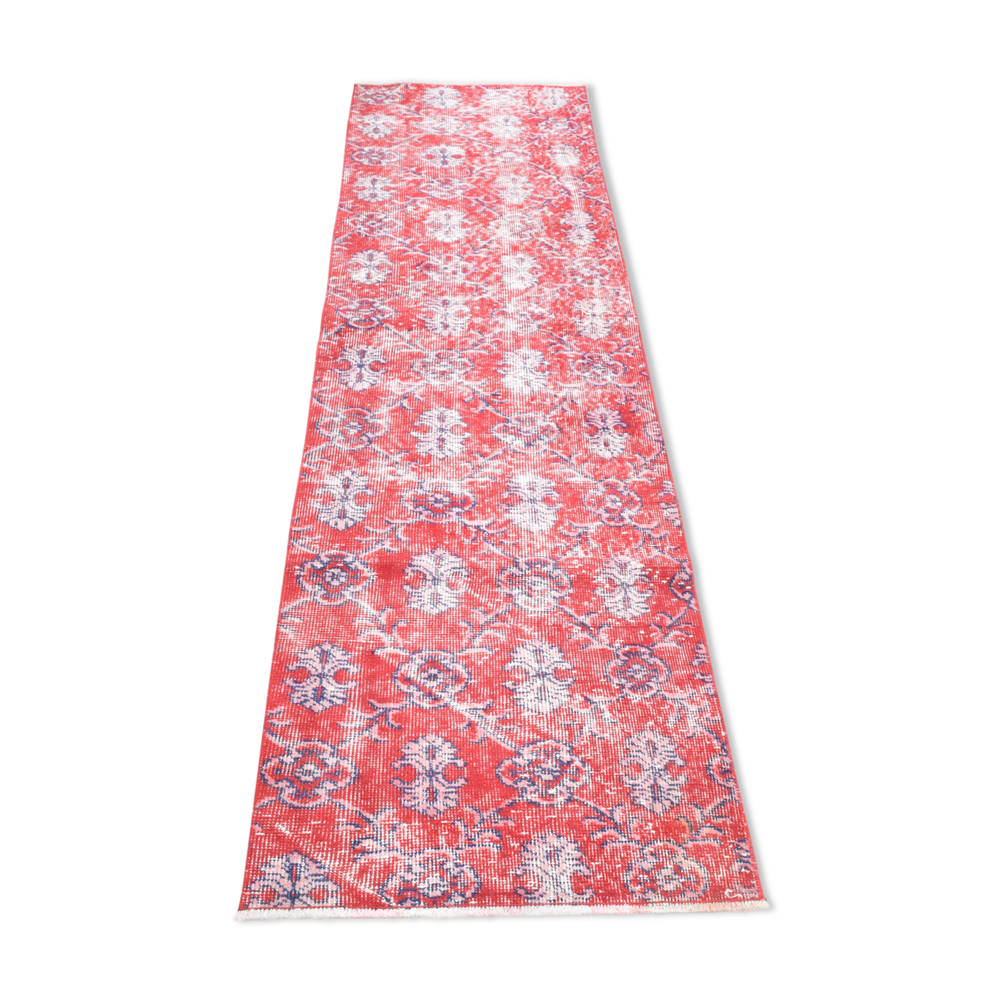 2x8 red floral vintage runner rug, 243x67cm