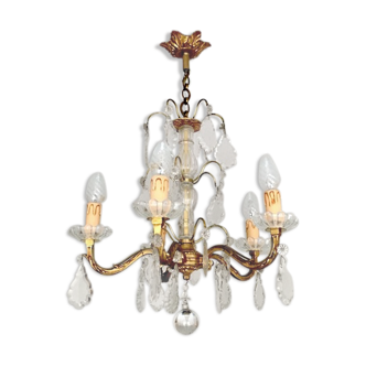 Old Louis XV style chandelier in gilded bronze and crystal