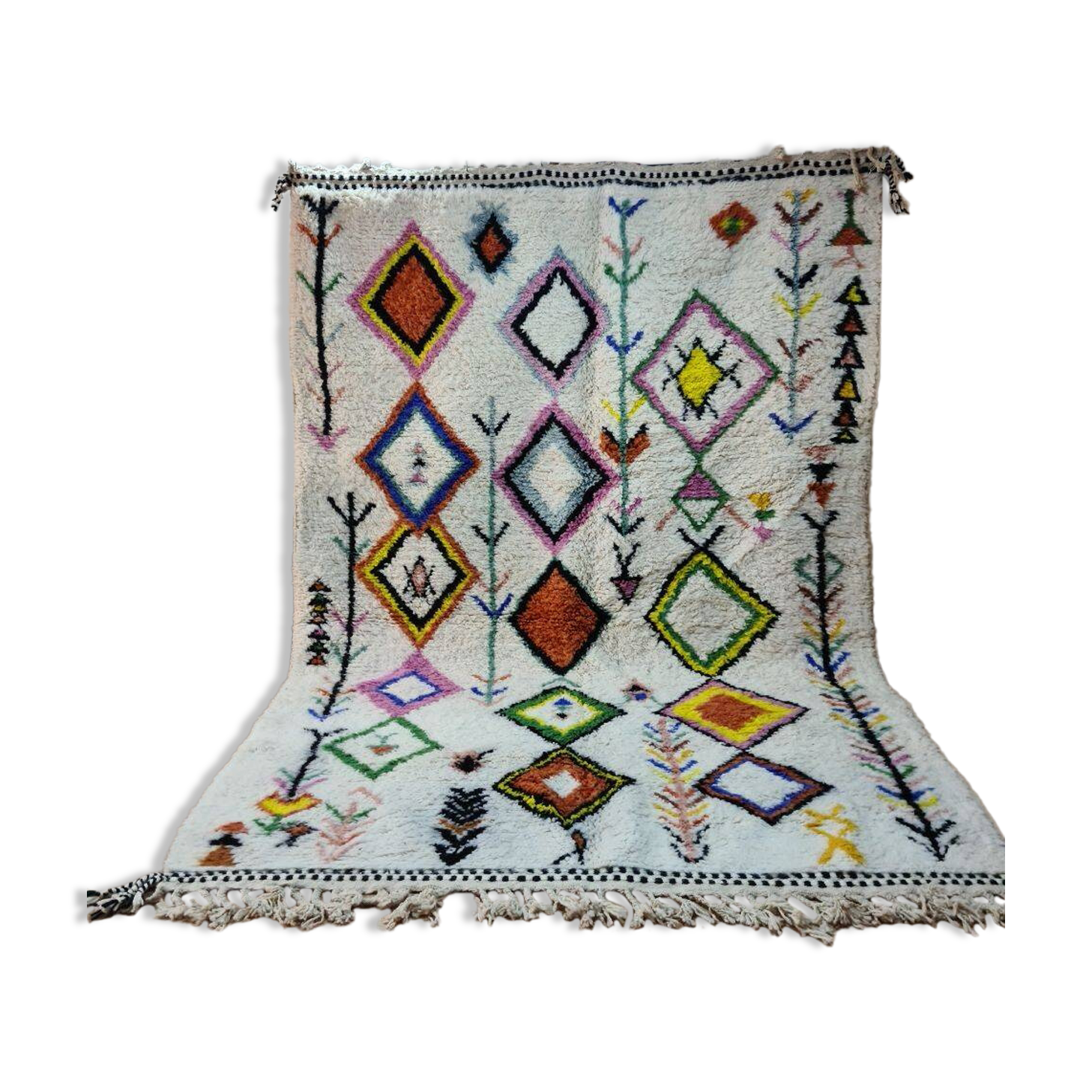 Multicolored Beni Ouarain Rug - Vivid Geometric Patterns - Natural Wool