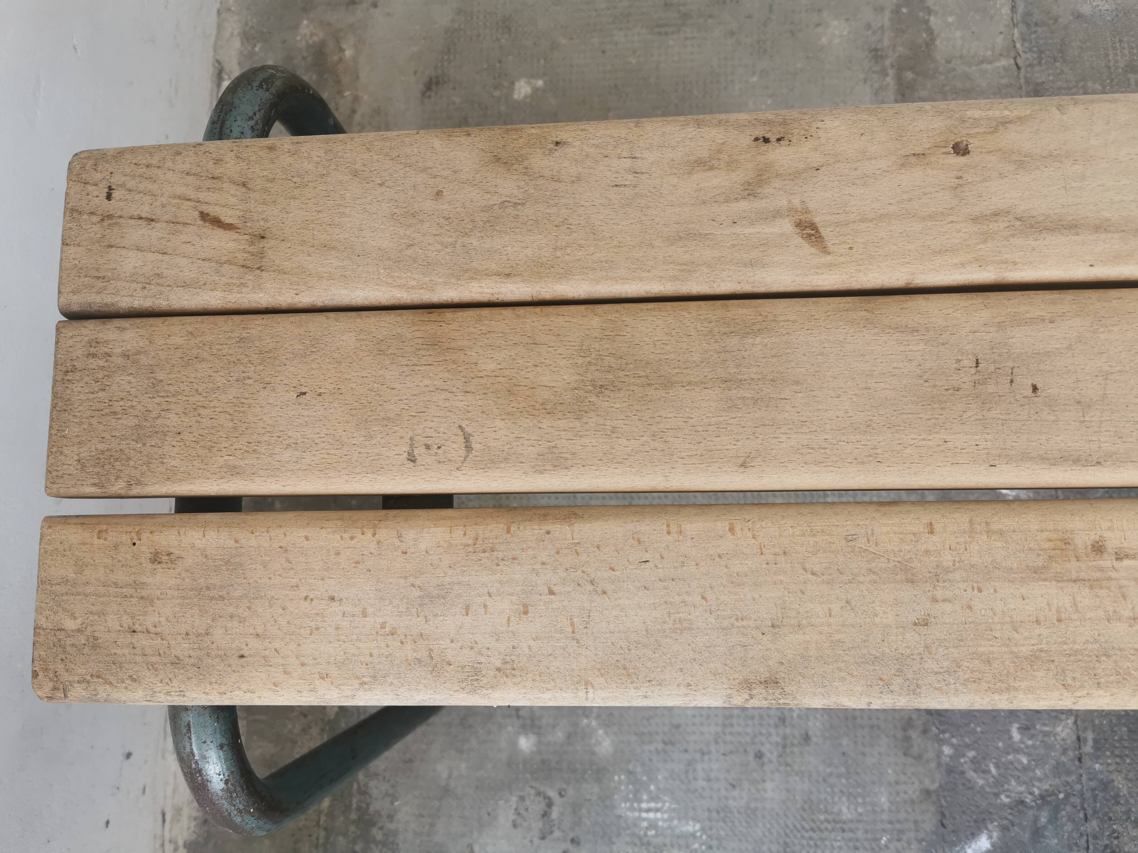 Pair of vintage metal and wood school benches