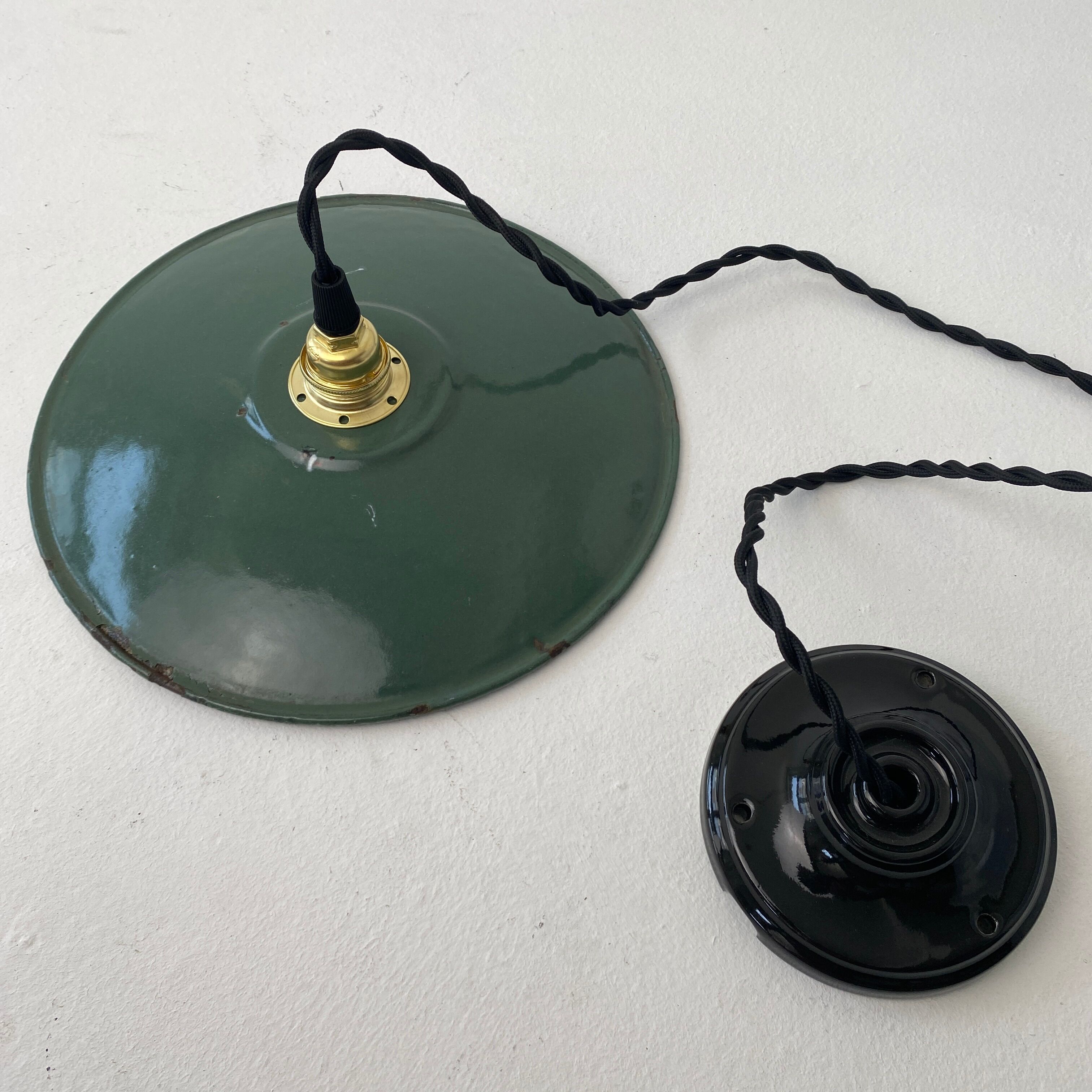 Old industrial blue grey enamelled suspension