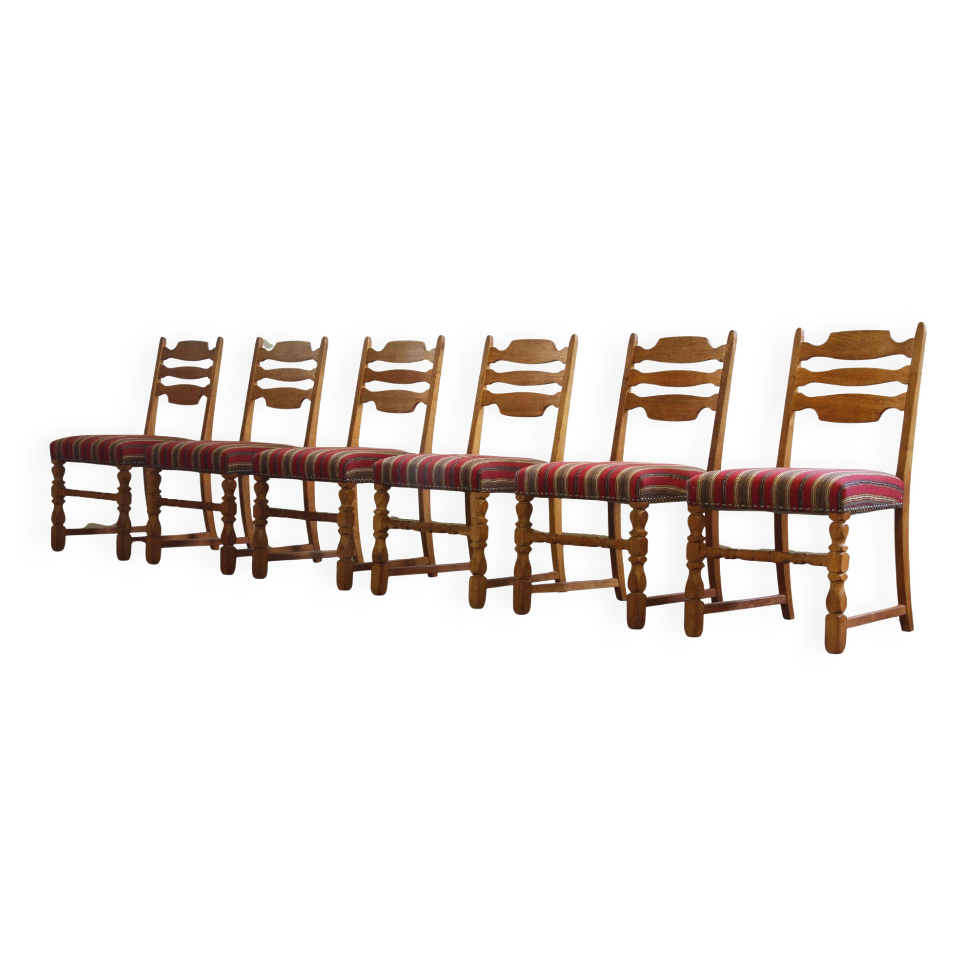 Vintage 1960s Danish farmhouse oak dining chairs in the style of Henning Kjærnulf