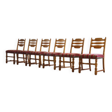 Vintage 1960s Danish farmhouse oak dining chairs in the style of Henning Kjærnulf