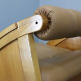 1970s Pair of Rare Oak Armchairs Upholstered in  Leatherette, Czechoslovaki