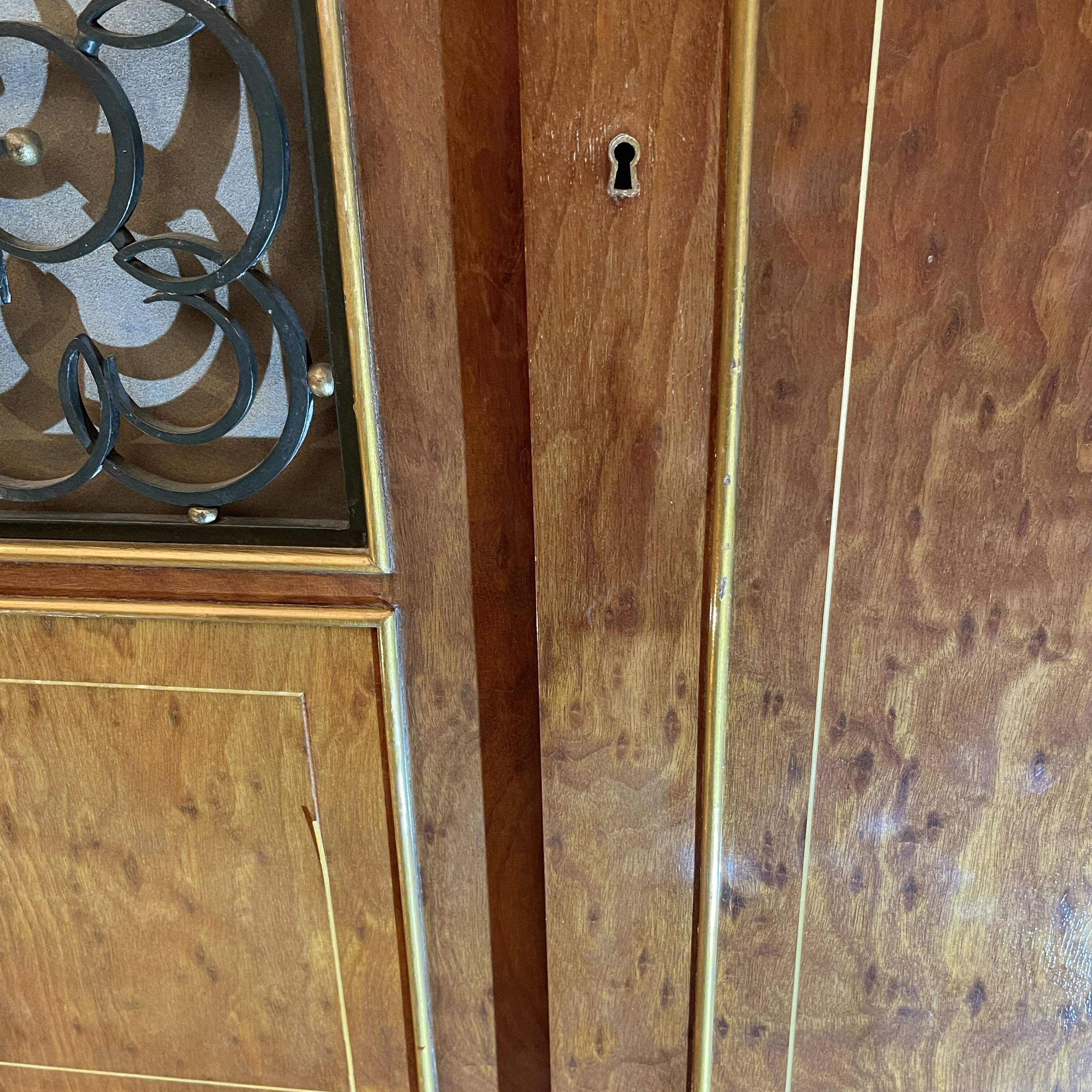 Art Deco sideboard or bar furniture, various veneers, bronze and ironwork, c