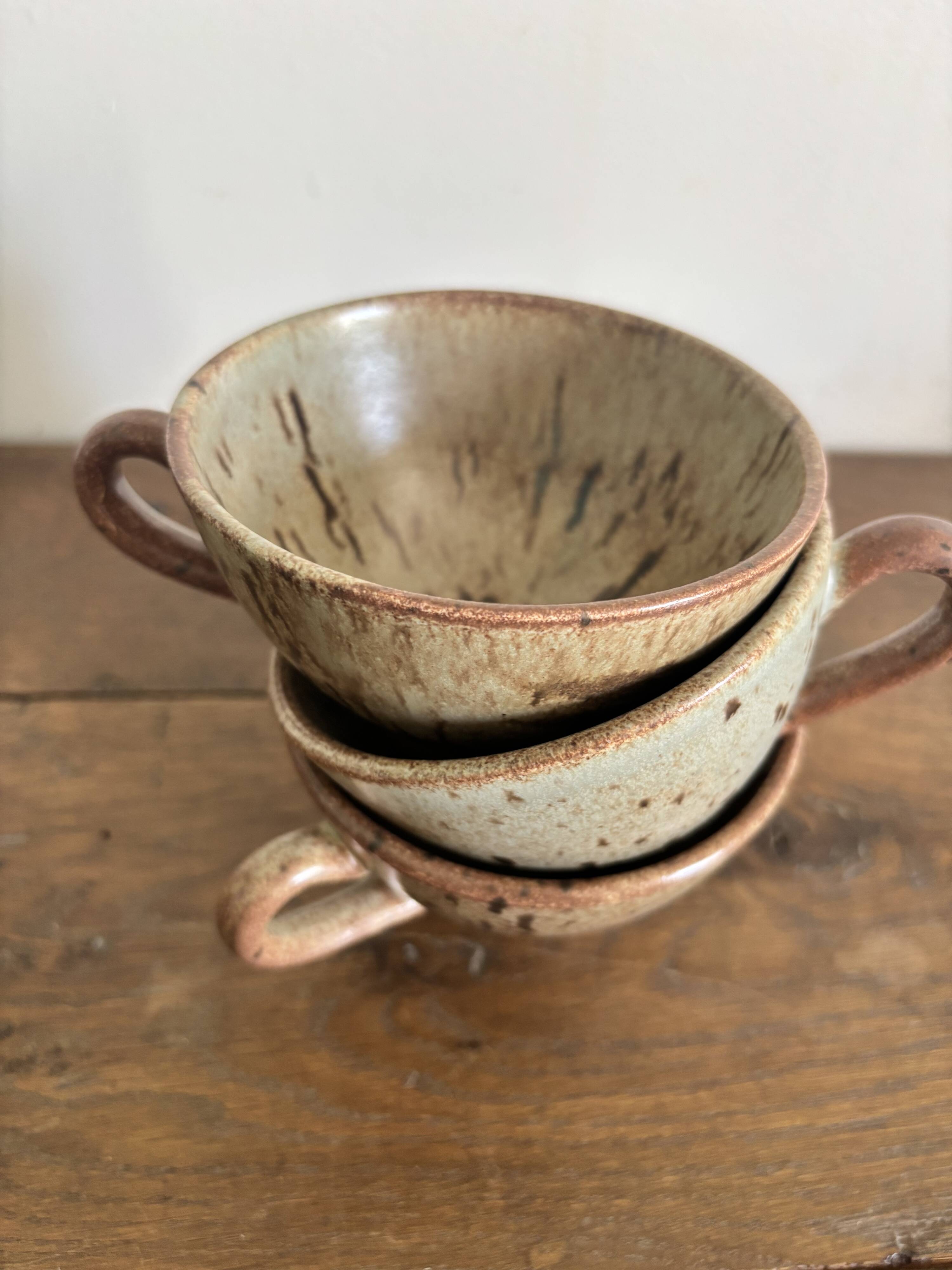 Set of 3 vintage speckled stoneware mugs