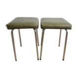 Duo of vintage stools in chrome and green skai