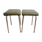 Duo de tabourets vintage en chrome et skai vert