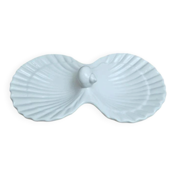 Présentoir apéritif vintage coquillages en porcelaine blanche