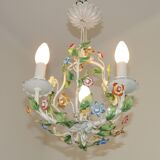 Romantic Vintage Italian Metal 3 Light Cage Chandelier Circa 1930s/40s