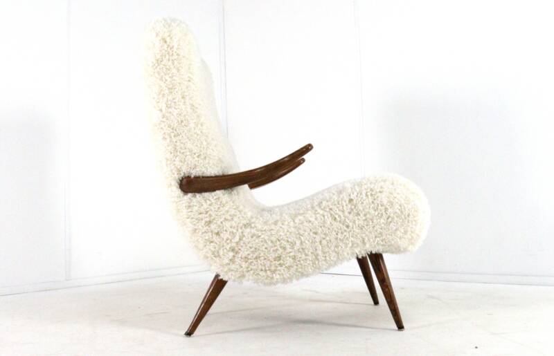 Fauteuil Cuddle designer mid-century moderne - pièce unique - tissu doodle