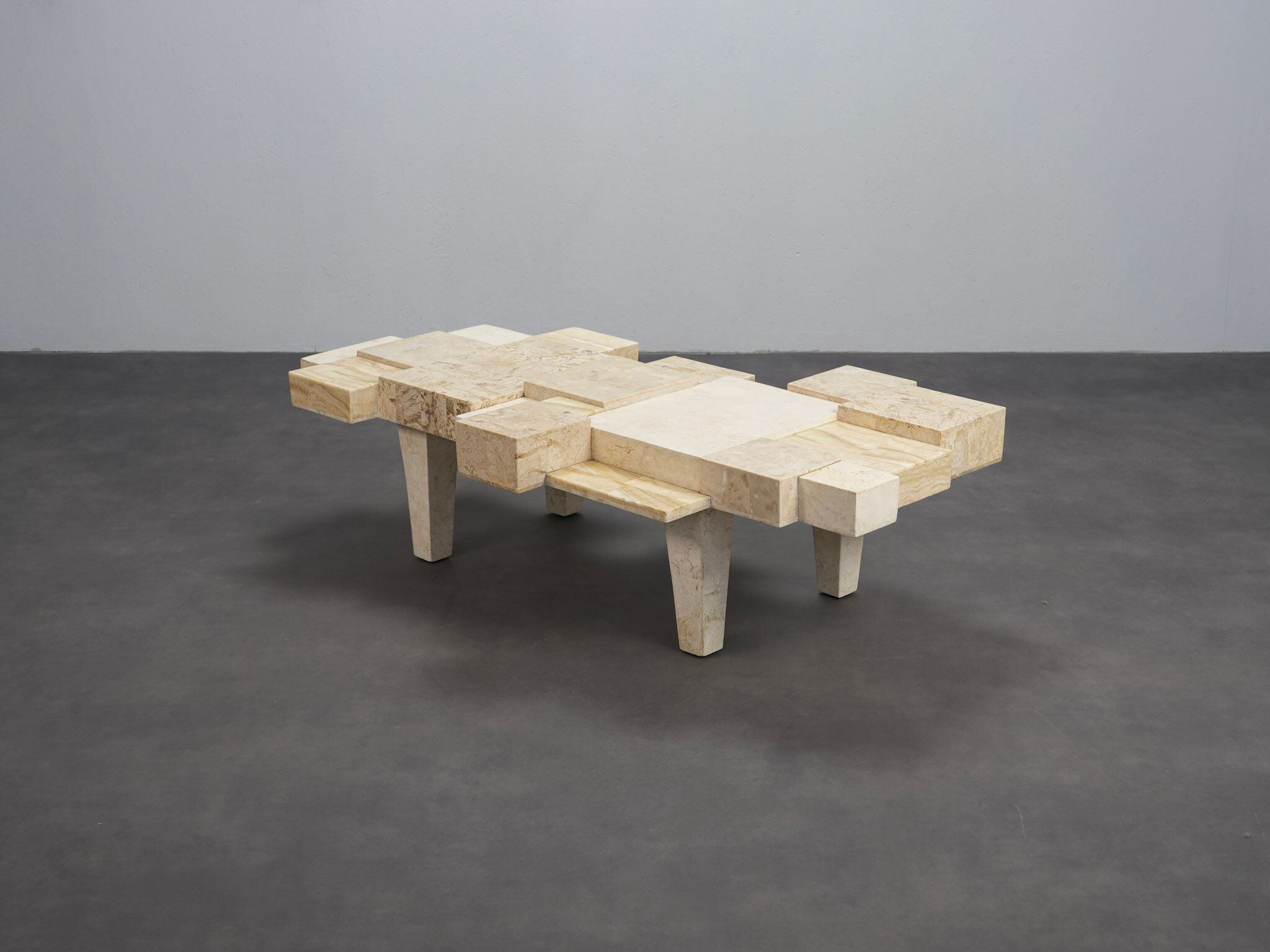 Rare architectural travertine coffee table, Belgium, 1970s