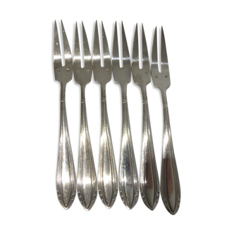 6 crustacean forks or silver metal shells