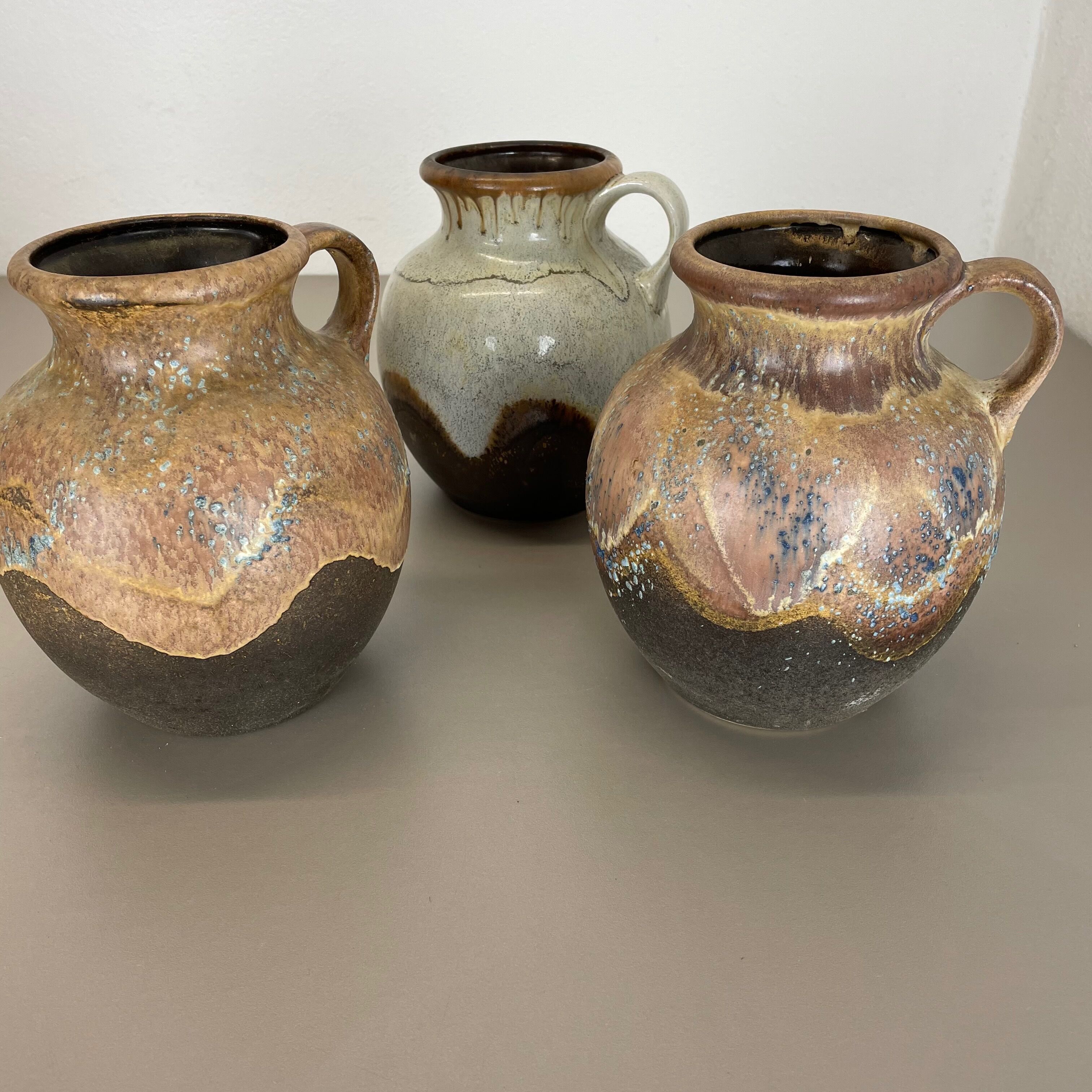 Set of 3 Rare Ceramic Pottery "Lava" Vases by Dümler and Breiden, Germany, 1960s