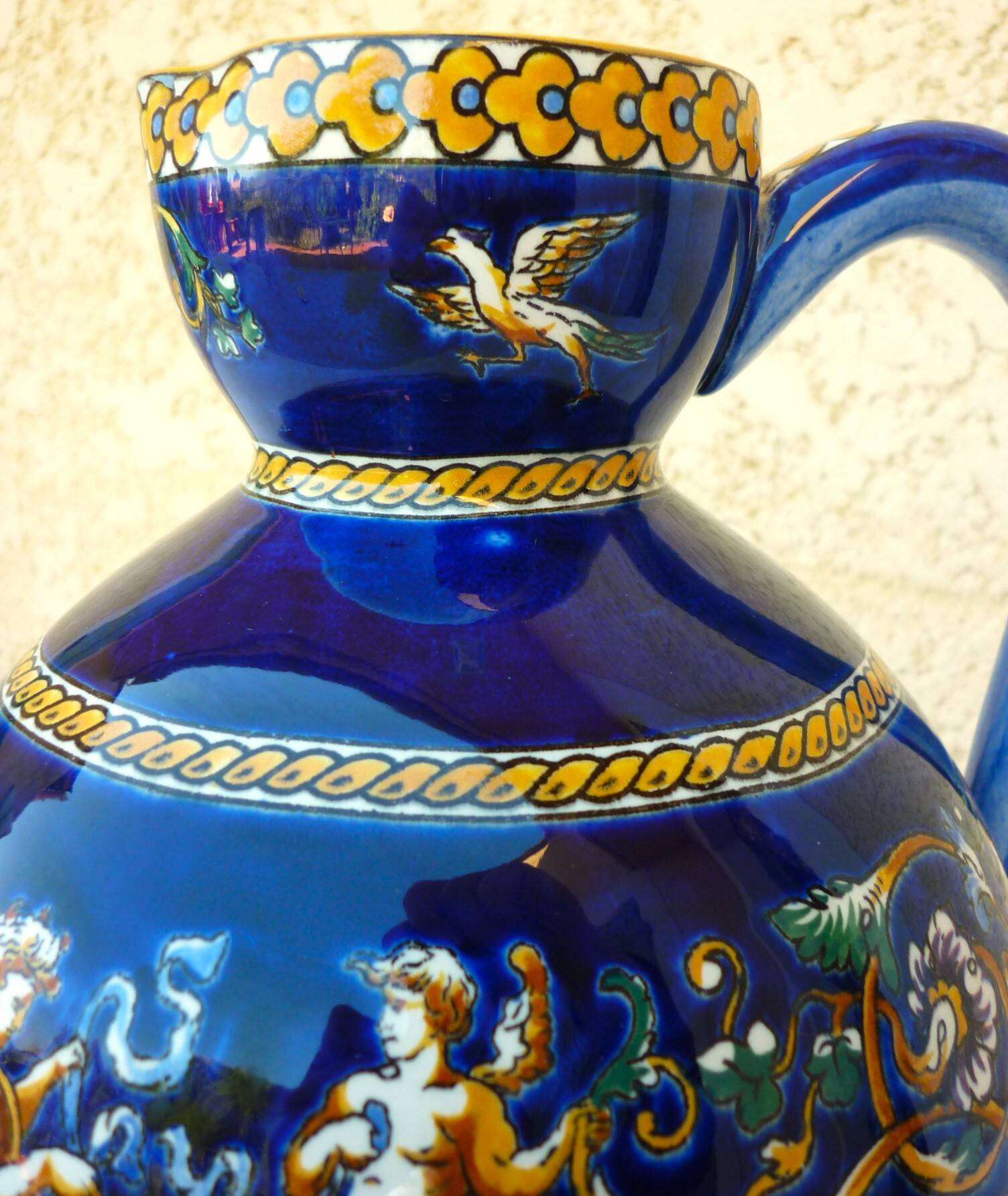 Large pitcher vase, Gien earthenware, Renaissance model, 1940s/50s.