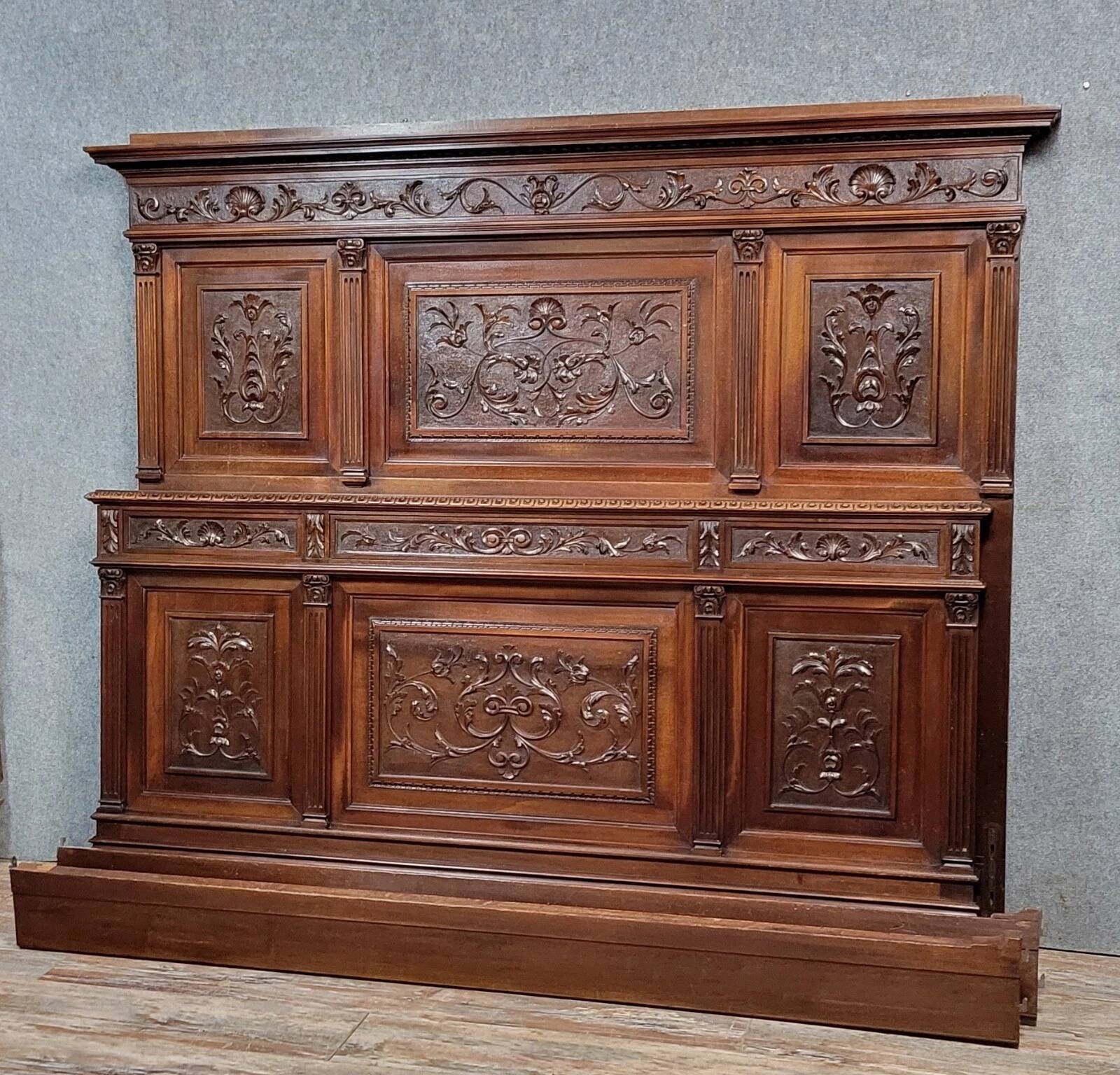 Very large Renaissance style center bed in carved walnut circa 1850