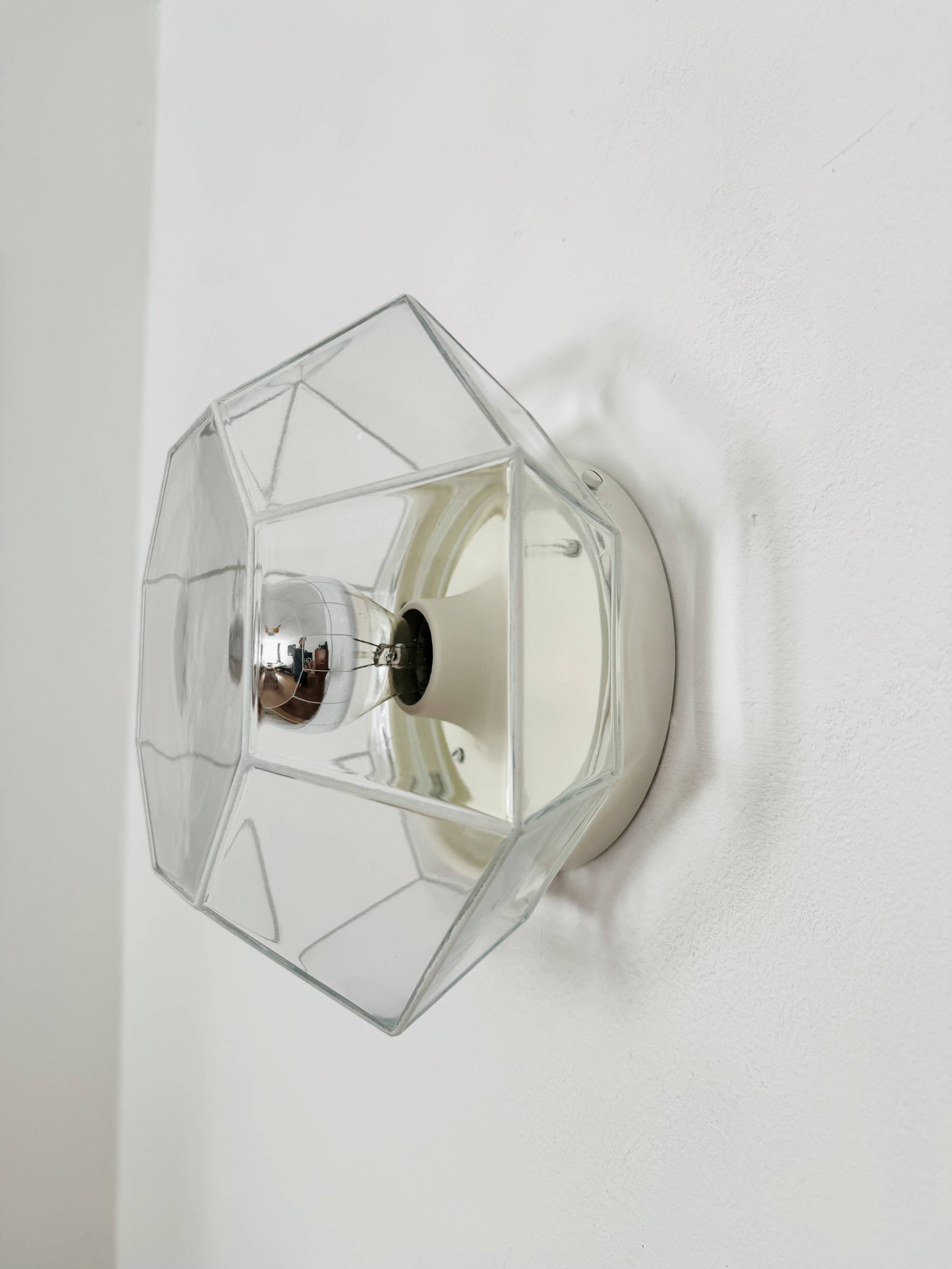 White Flush Light or Wall Lamp by Glashütte Limburg