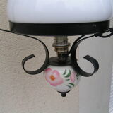 White opaline and black metal hanging