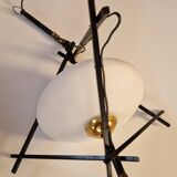 Opaline and metal triangular pendant light from Maison Lunel, 1950