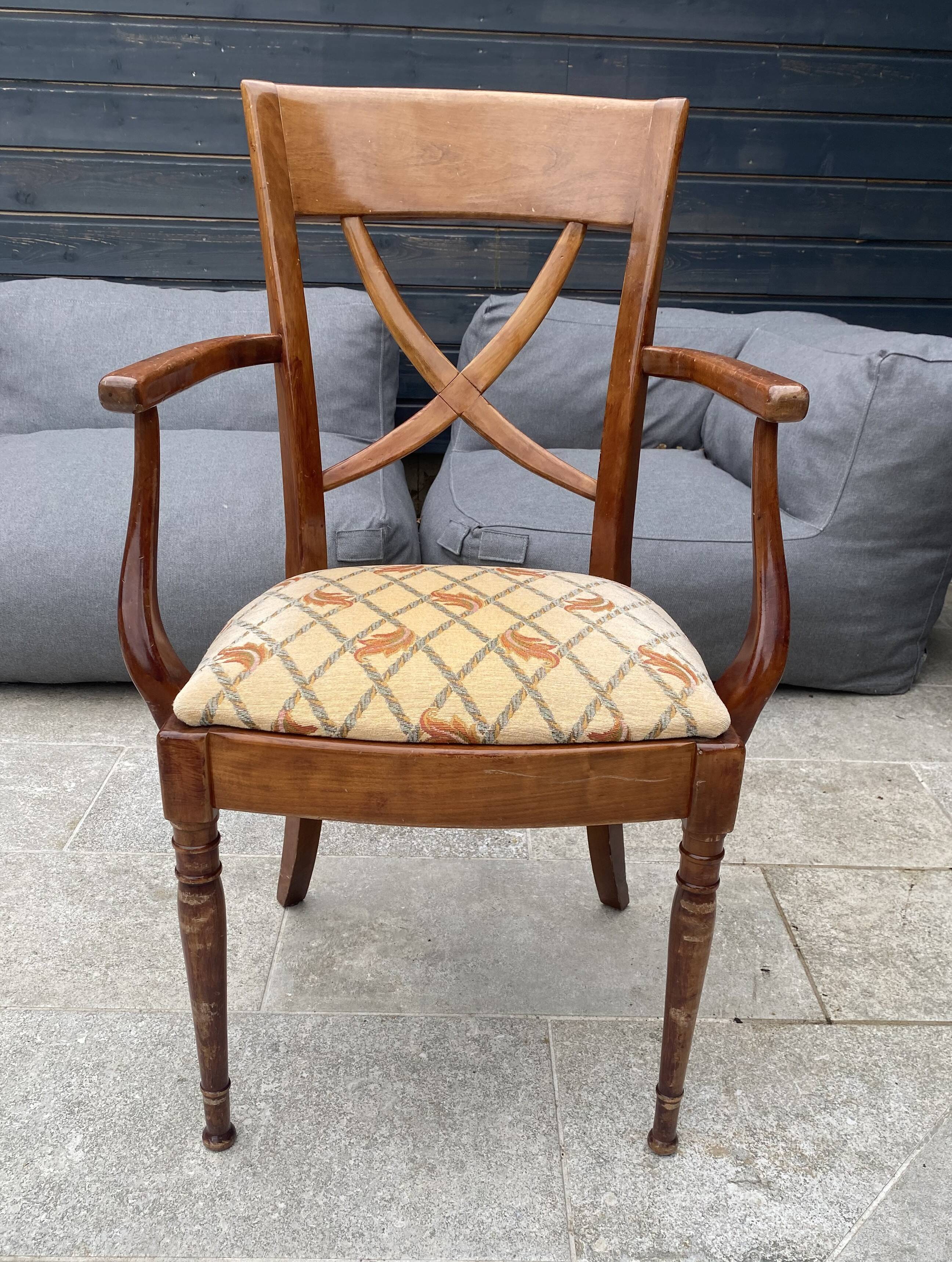 Fauteuil de bureau ancien en merisier et tissu