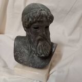 Bust of Poseidon in cast stone with bronze effect, on base