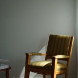 Pair of Art Deco armchairs in oak and fabric, Danish cabinetmaker, 1940s