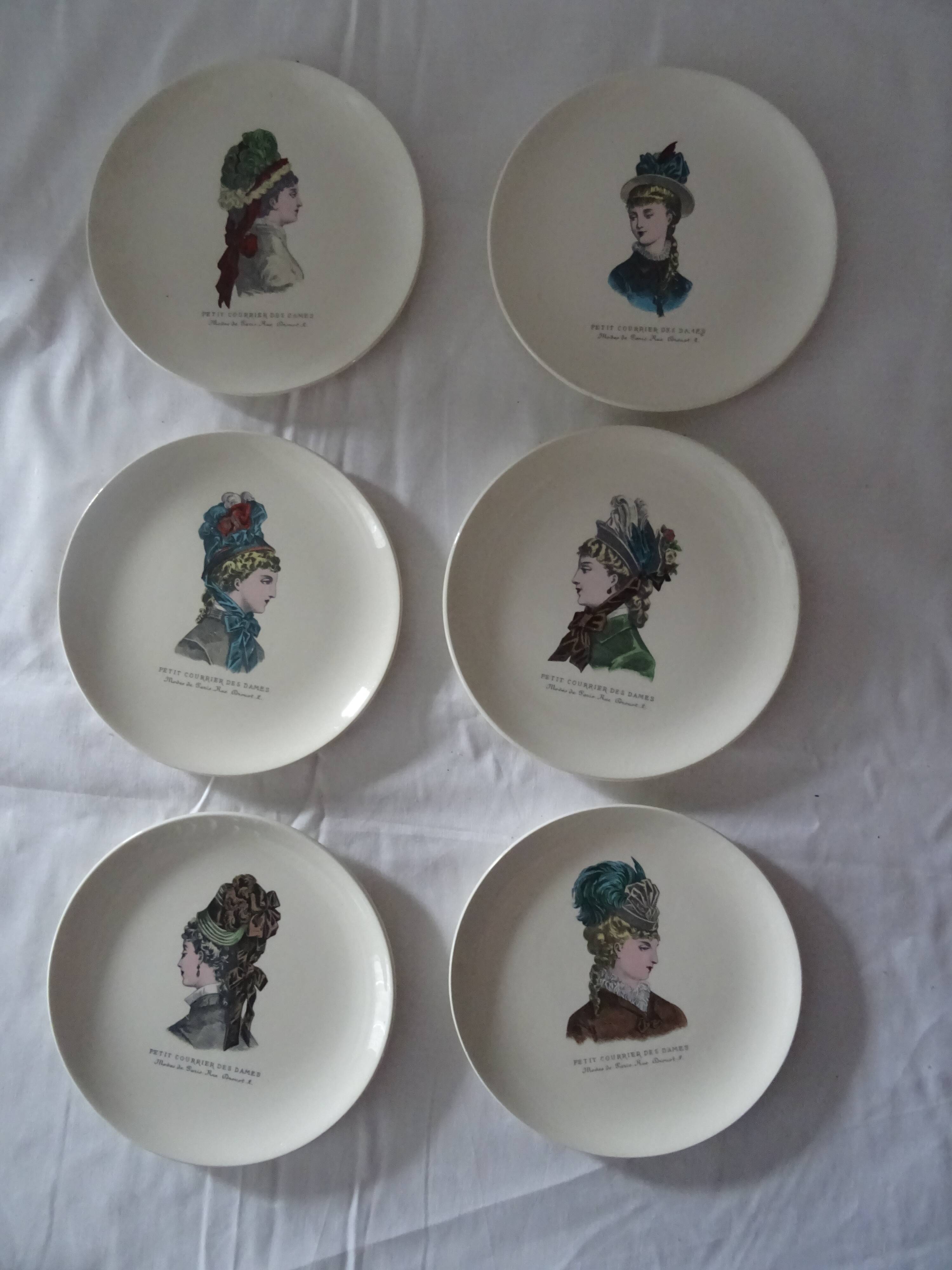 6 plates Gien le petit courrier des dames 446112 hat mode