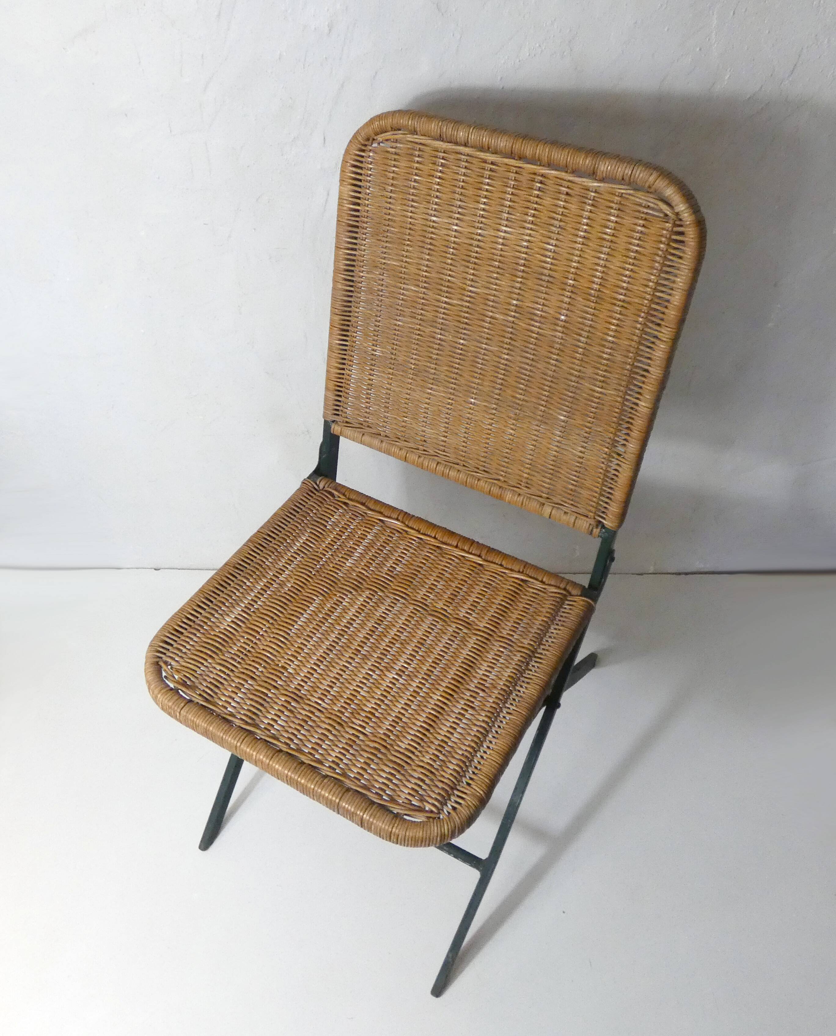 vintage rattan and metal folding chair