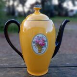 Yellow and black teapot, floral medallion, Deuschland porcelain, circa 1920