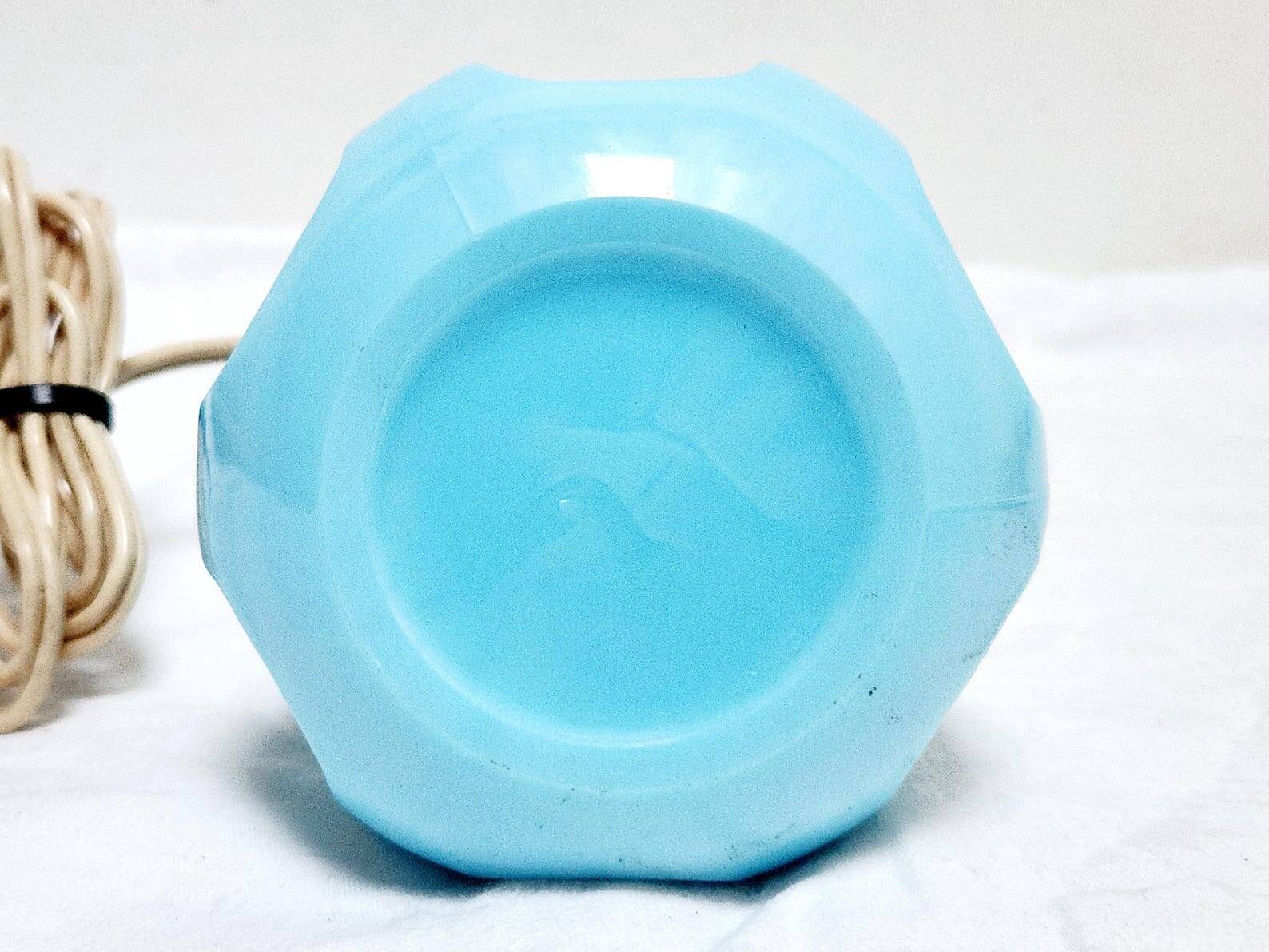 French 1950s Bale Shape Blue Opaline Glass Lamp Bulbous Gourd Cotton Bale