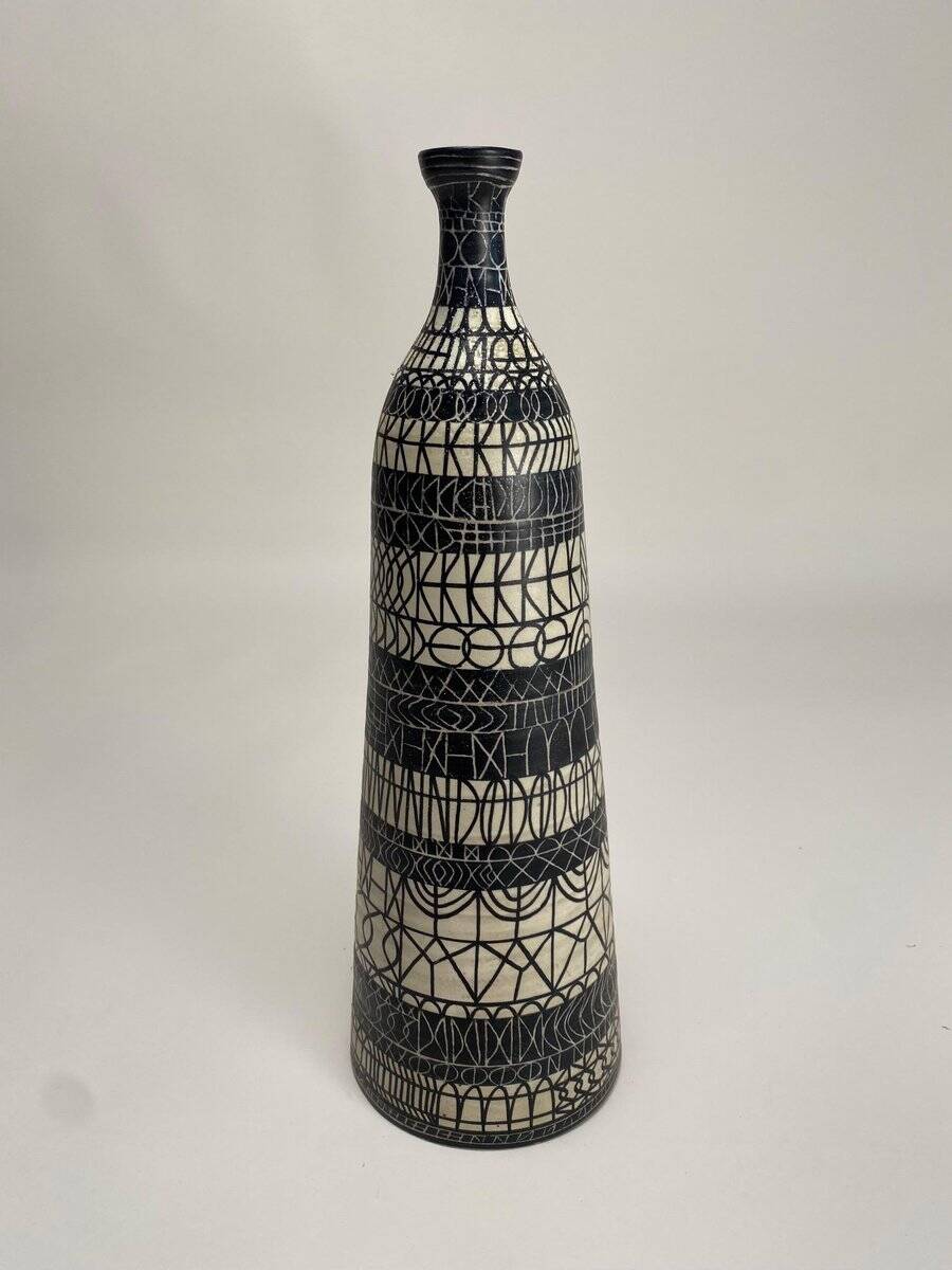 Large Decorated Ceramic Bottle by Atelier Mascarella, 1950s