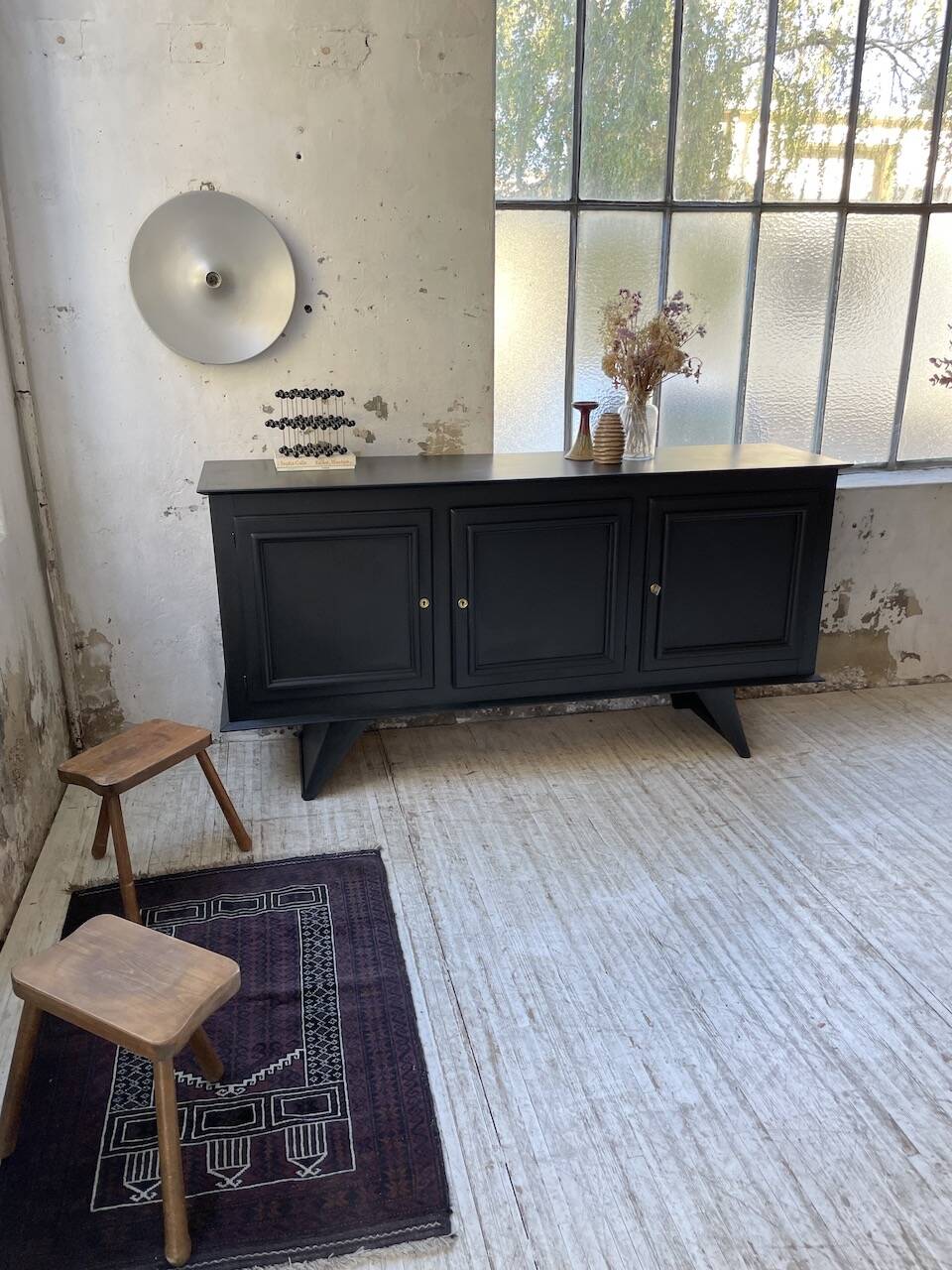 60s brutalist black sideboard