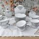 Service à café Art Déco en porcelaine blanche décor argenté