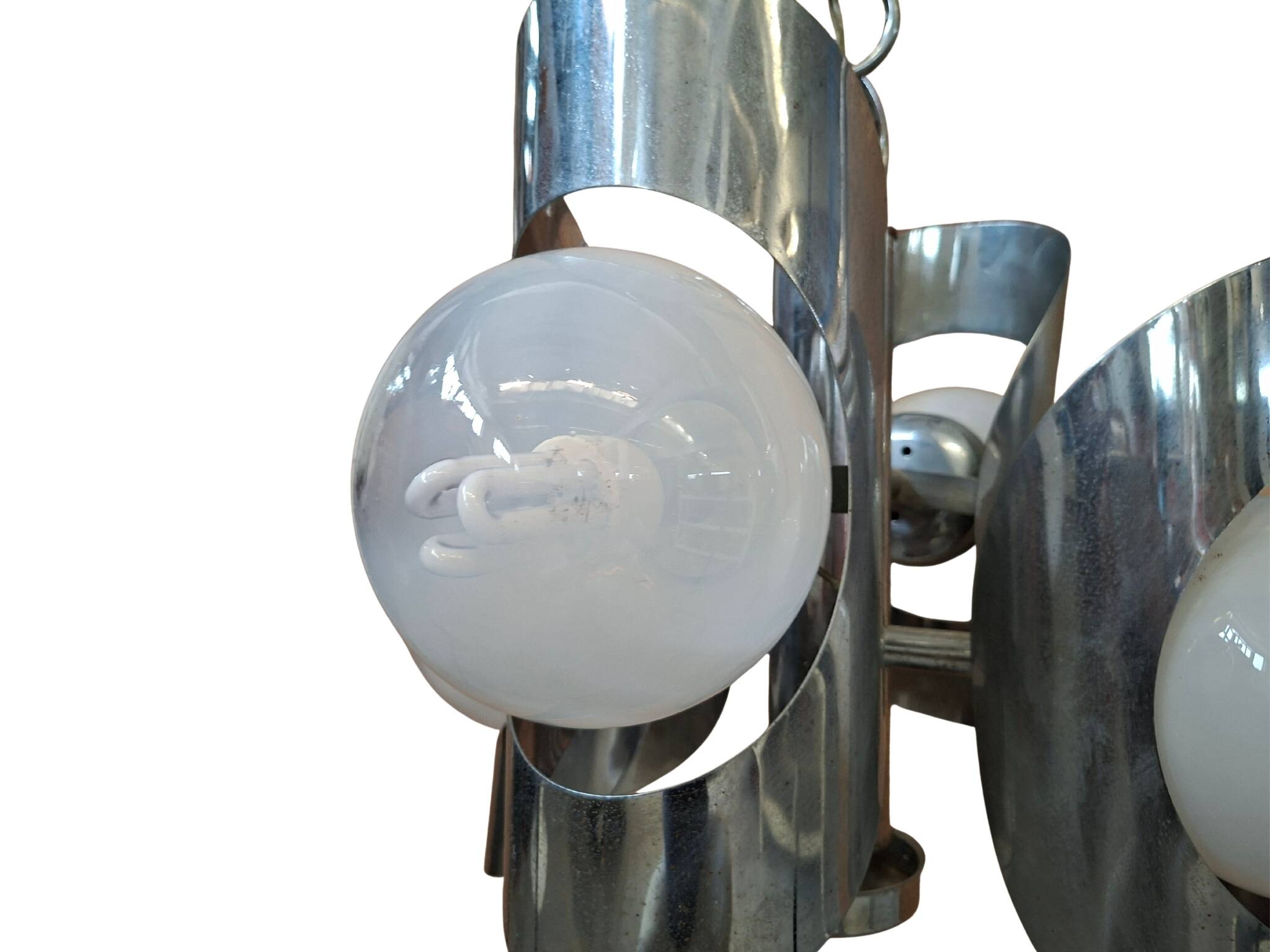 Iconico Lampadario Vintage Anni '70 – Design "Space Age" in Ferro Cromato