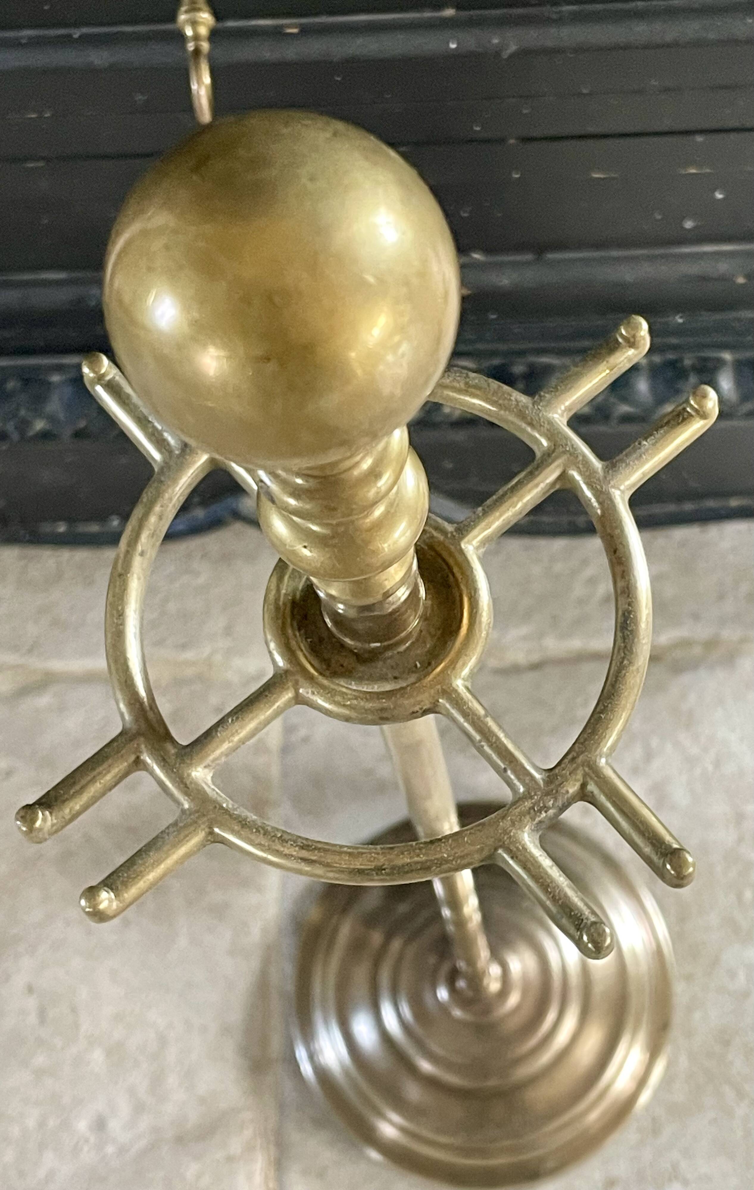 Brass fireplace accessory set with vintage stand