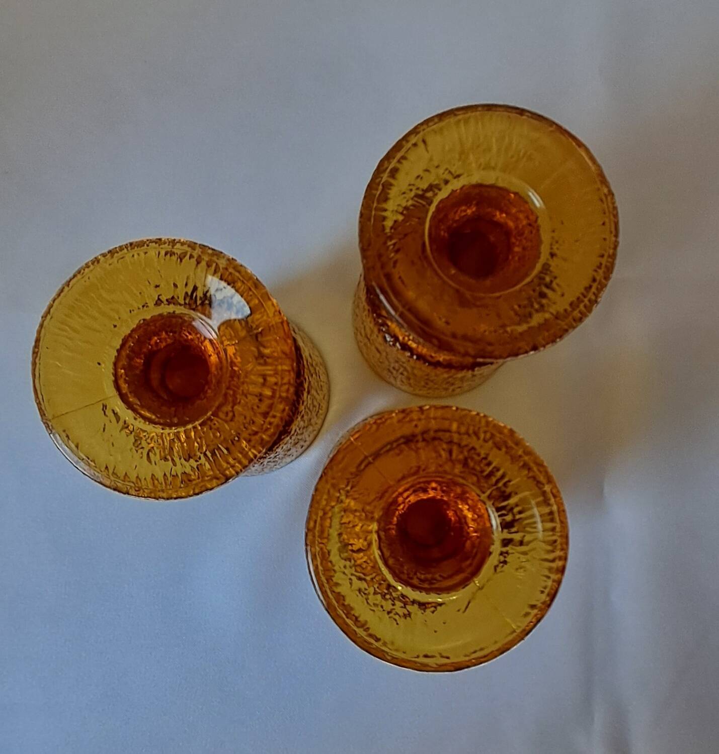 3 textured amber stemmed glasses. Vintage.