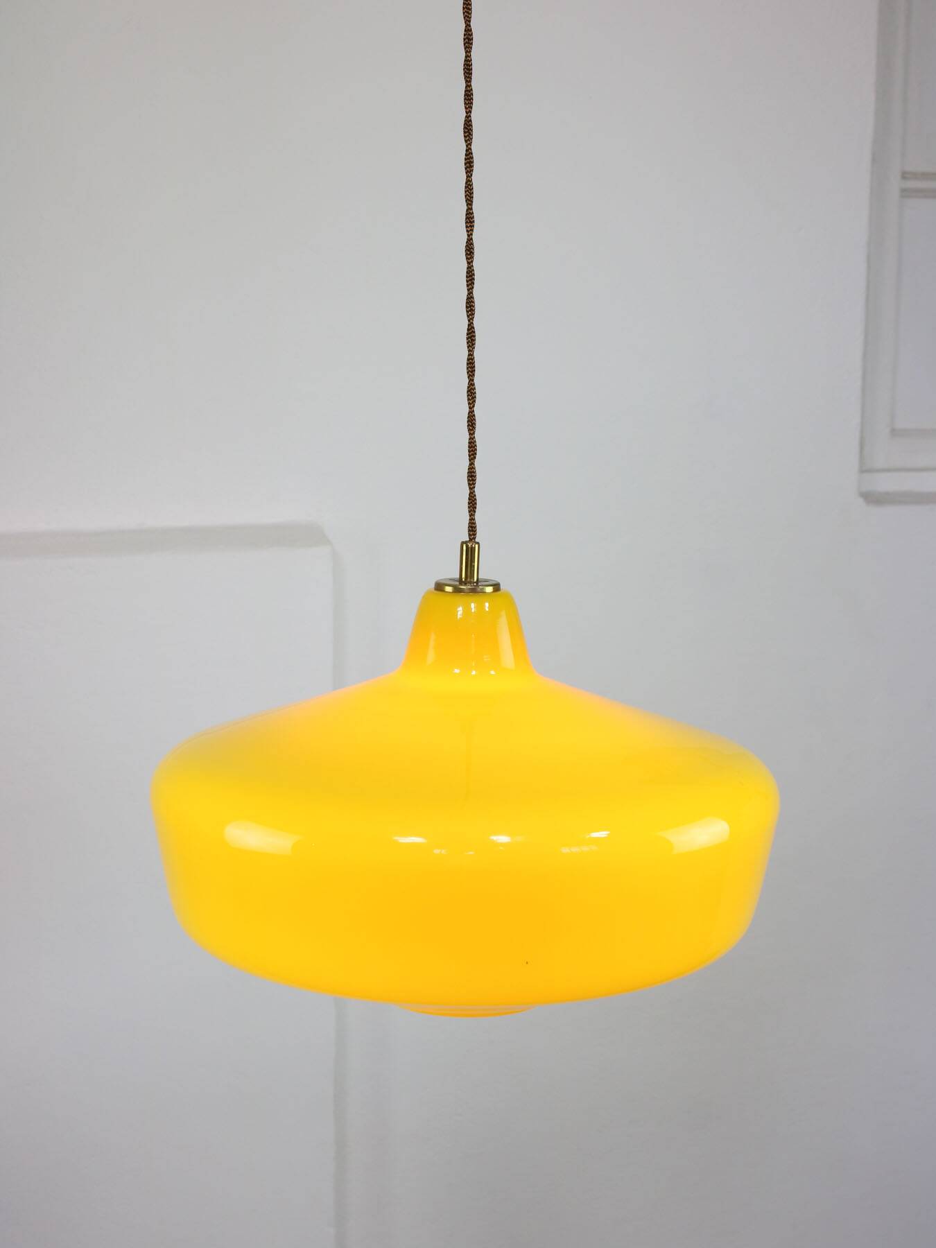 Mid-Century Italian Brass and Yellow Glass Pendant Lamp