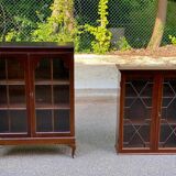 English display case with 2 wooden bodies
