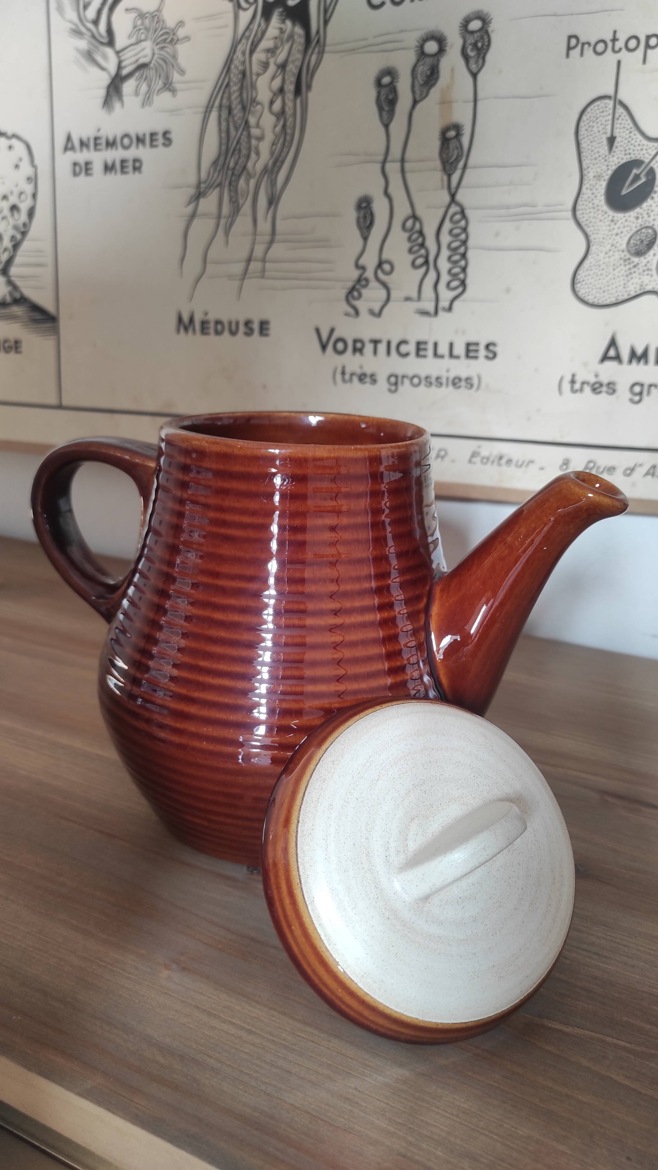 Vintage Striped Stoneware Teapot