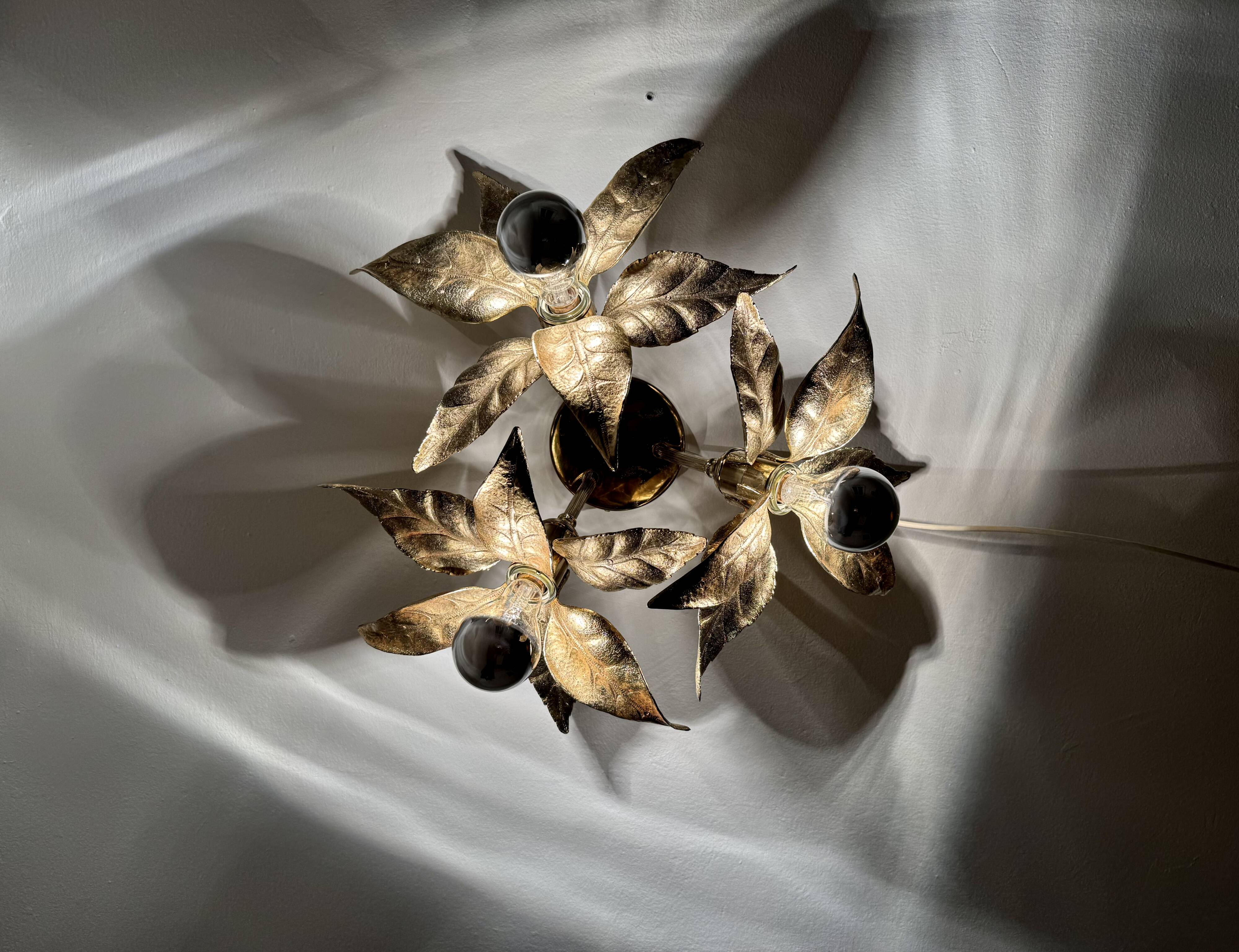 Large Floral Hollywood Regency Flush Lamp by Willy Daro for Massive