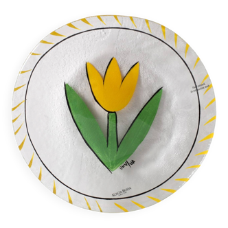 Kosta Boda Vintage Glass Plate: Yellow Tulip Design / Ulrica Hydman Vallien