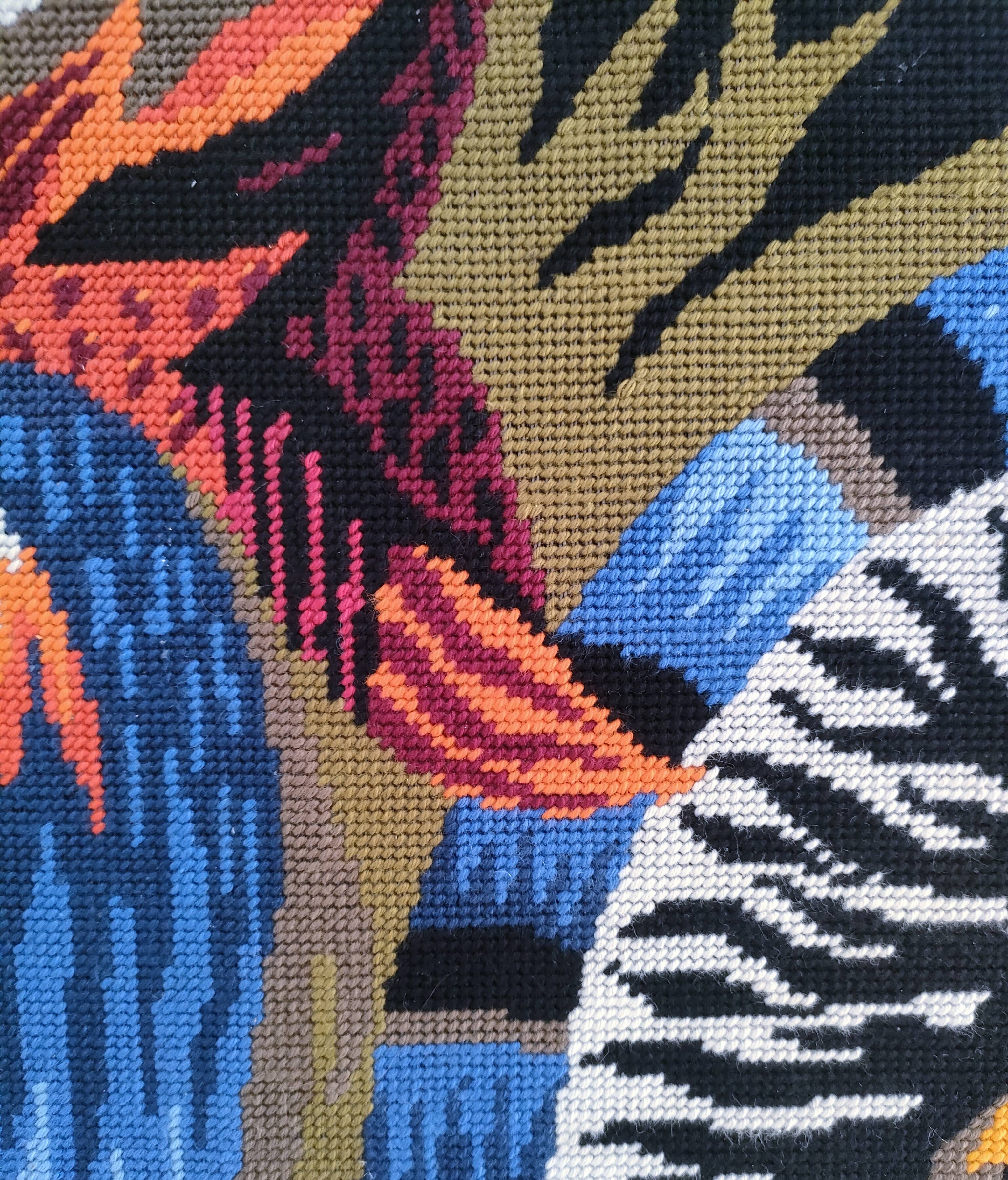 handmade "Aurore" rooster tapestry from the 1970s