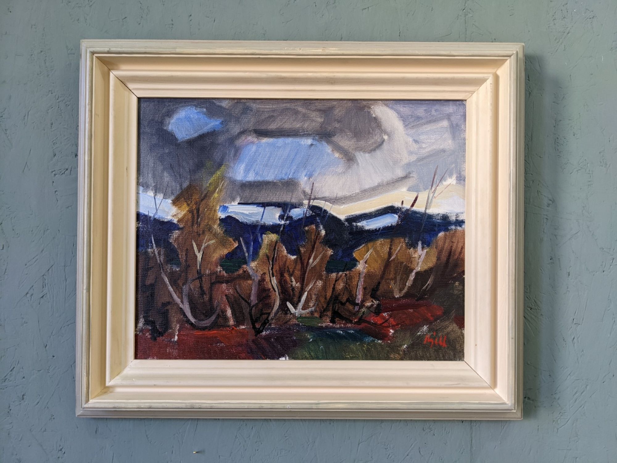 Mid-century modern swedish vintage landscape oil painting