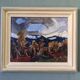 Peinture à l’huile encadrée Paysage vintage suédois du milieu du siècle