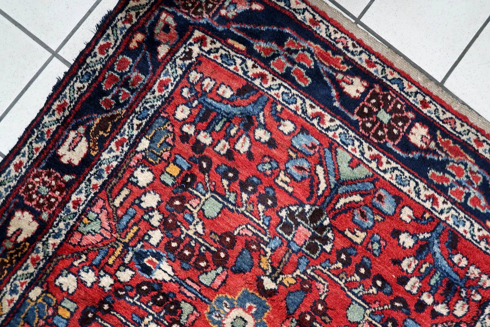 Couloir persan antique Hamadan fait main 3,5' x 9,9' années 1920 - 1C1211